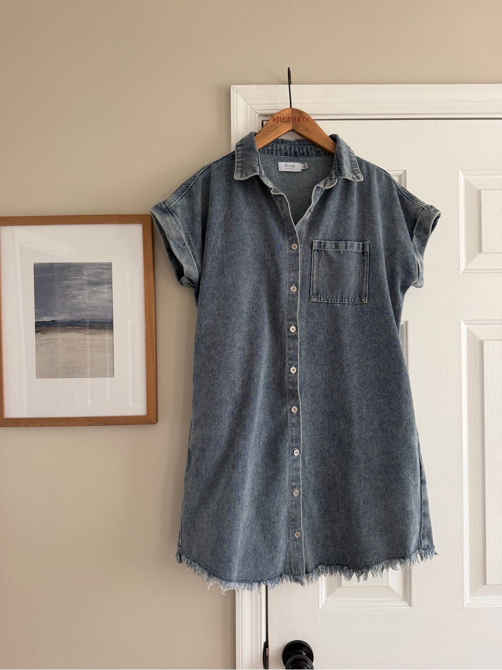 BluIvy Women’s Denim Jean Mini Button Down Dress Small